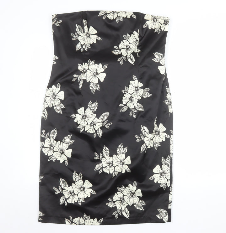 Principles Women’s Black Floral Strapless Bodycon Dress Size 16