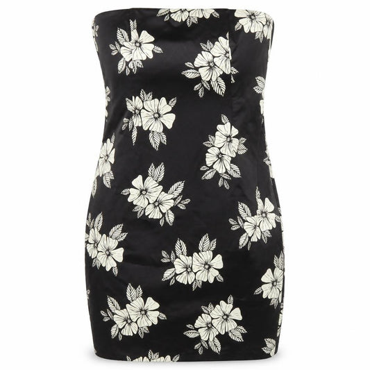 Front view of Principles Women’s Black Floral Strapless Bodycon Dress, size UK 16