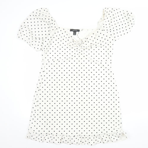 New Look Women White Polka Dot Mini Dress Size 16 Puff Sleeve