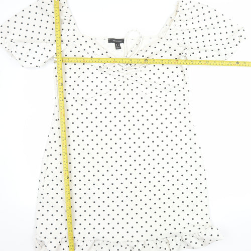 New Look Women White Polka Dot Mini Dress Size 16 Puff Sleeve