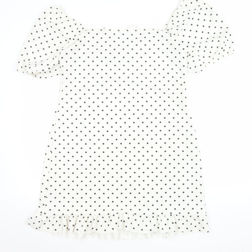 New Look Women White Polka Dot Mini Dress Size 16 Puff Sleeve