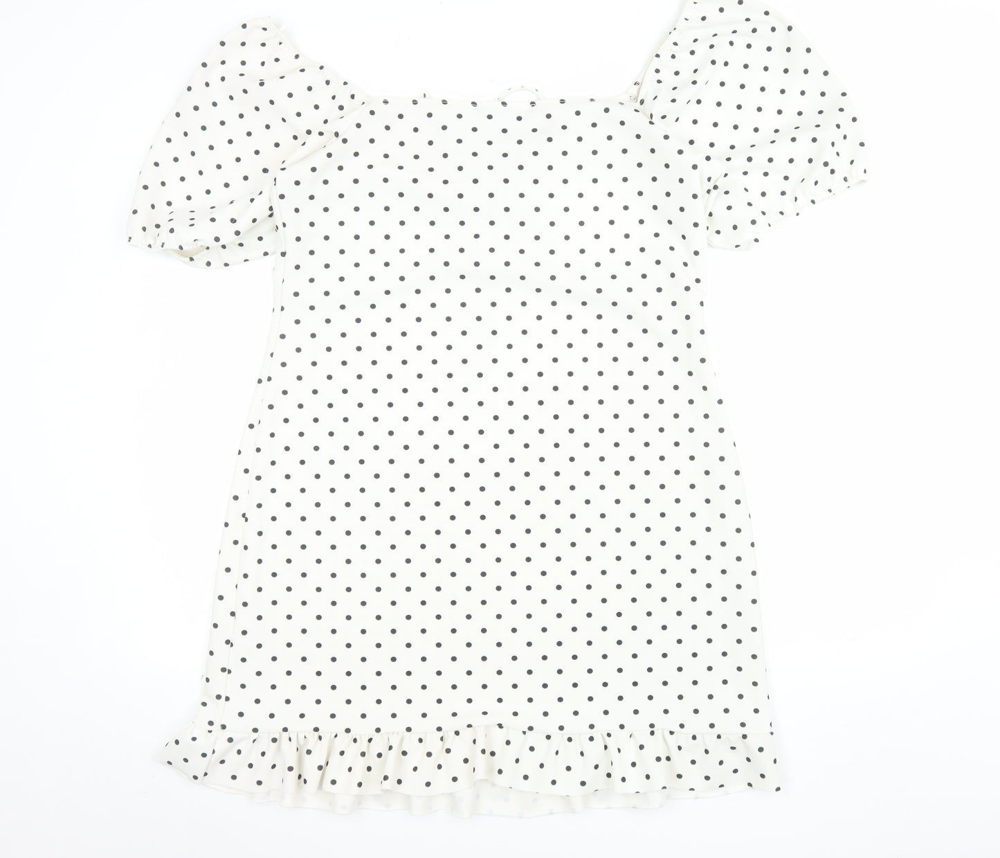 New Look Women White Polka Dot Mini Dress Size 16 Puff Sleeve