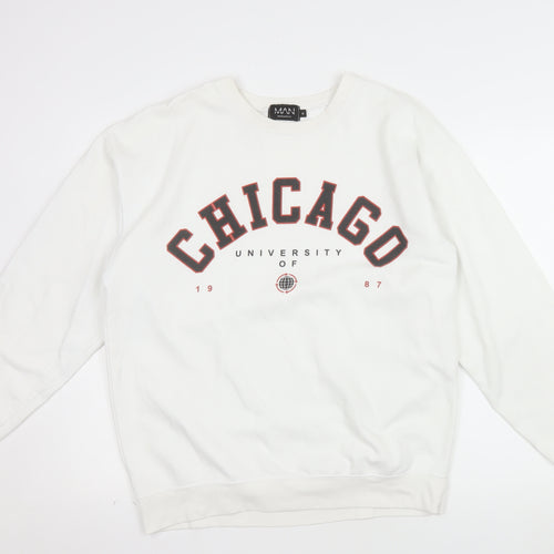 boohooMAN Unisex White Chicago Graphic Pullover Sweatshirt Size M