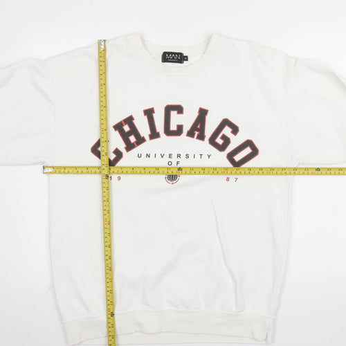 boohooMAN Unisex White Chicago Graphic Pullover Sweatshirt Size M