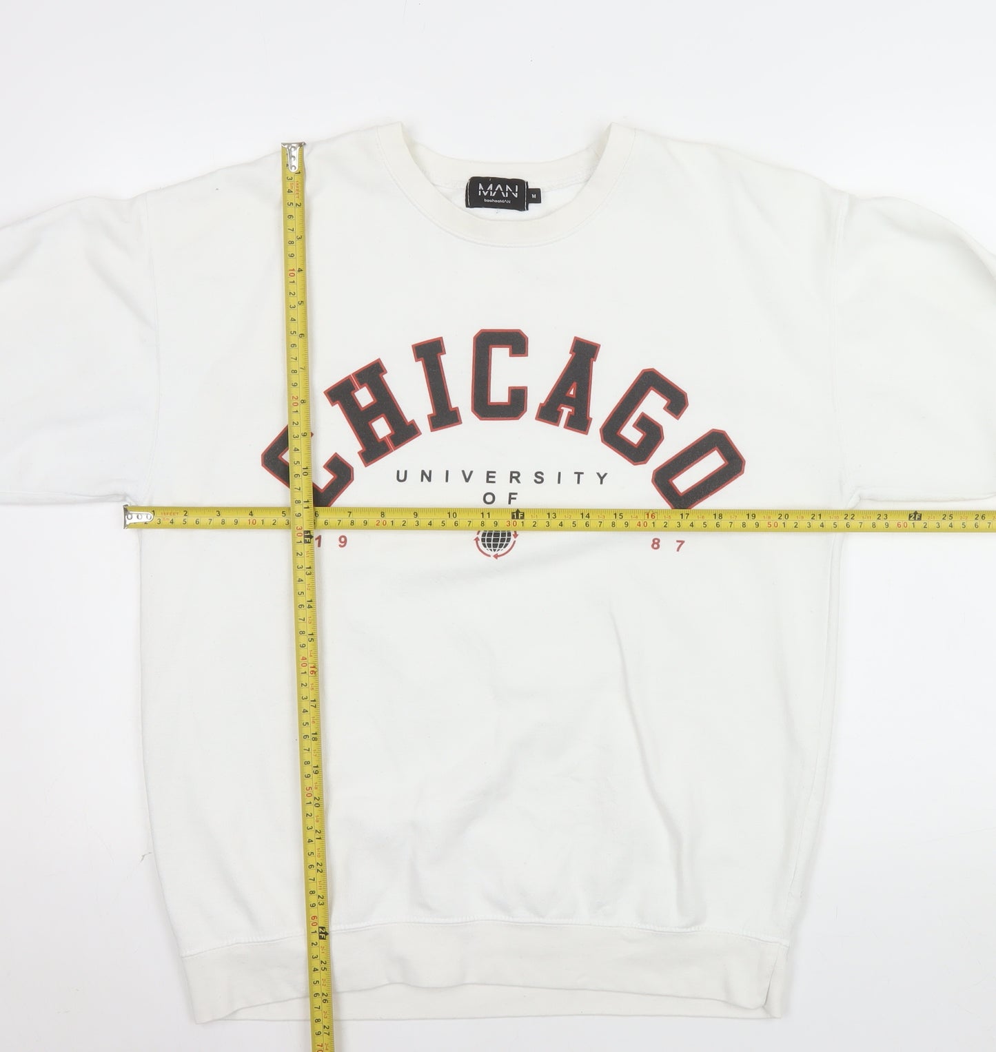 boohooMAN Unisex White Chicago Graphic Pullover Sweatshirt Size M