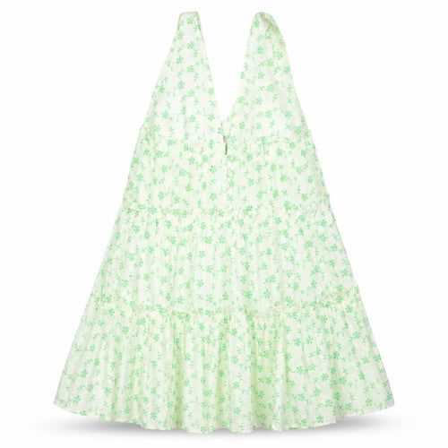 ASOS Women Green Floral Cotton Swing Dress Size 8 Sleeveless V-Neck