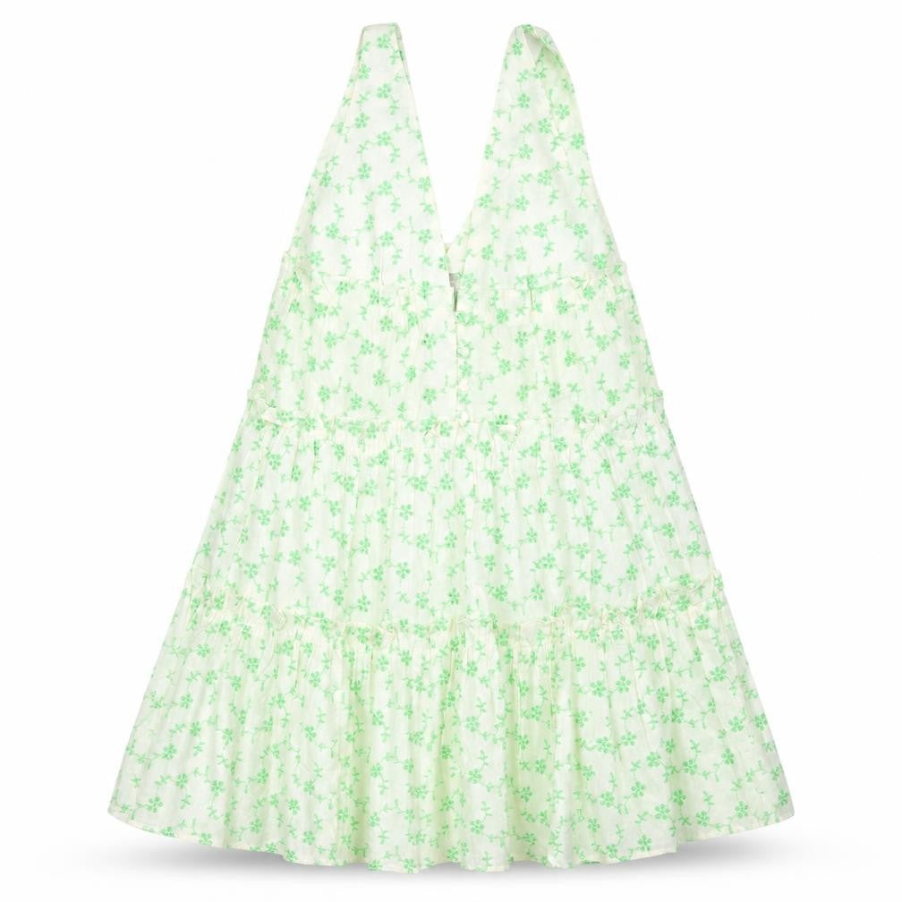 ASOS Women Green Floral Cotton Swing Dress Size 8 Sleeveless V-Neck