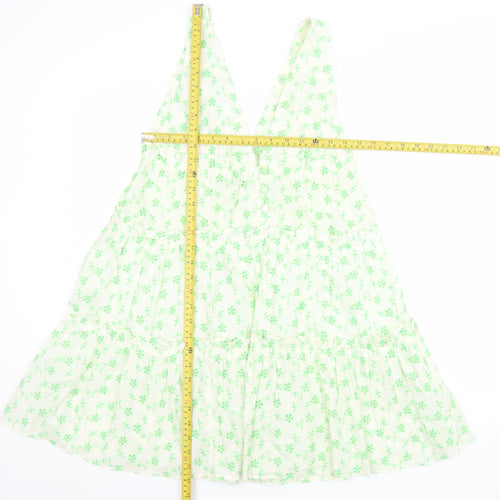 ASOS Women Green Floral Cotton Swing Dress Size 8 Sleeveless V-Neck