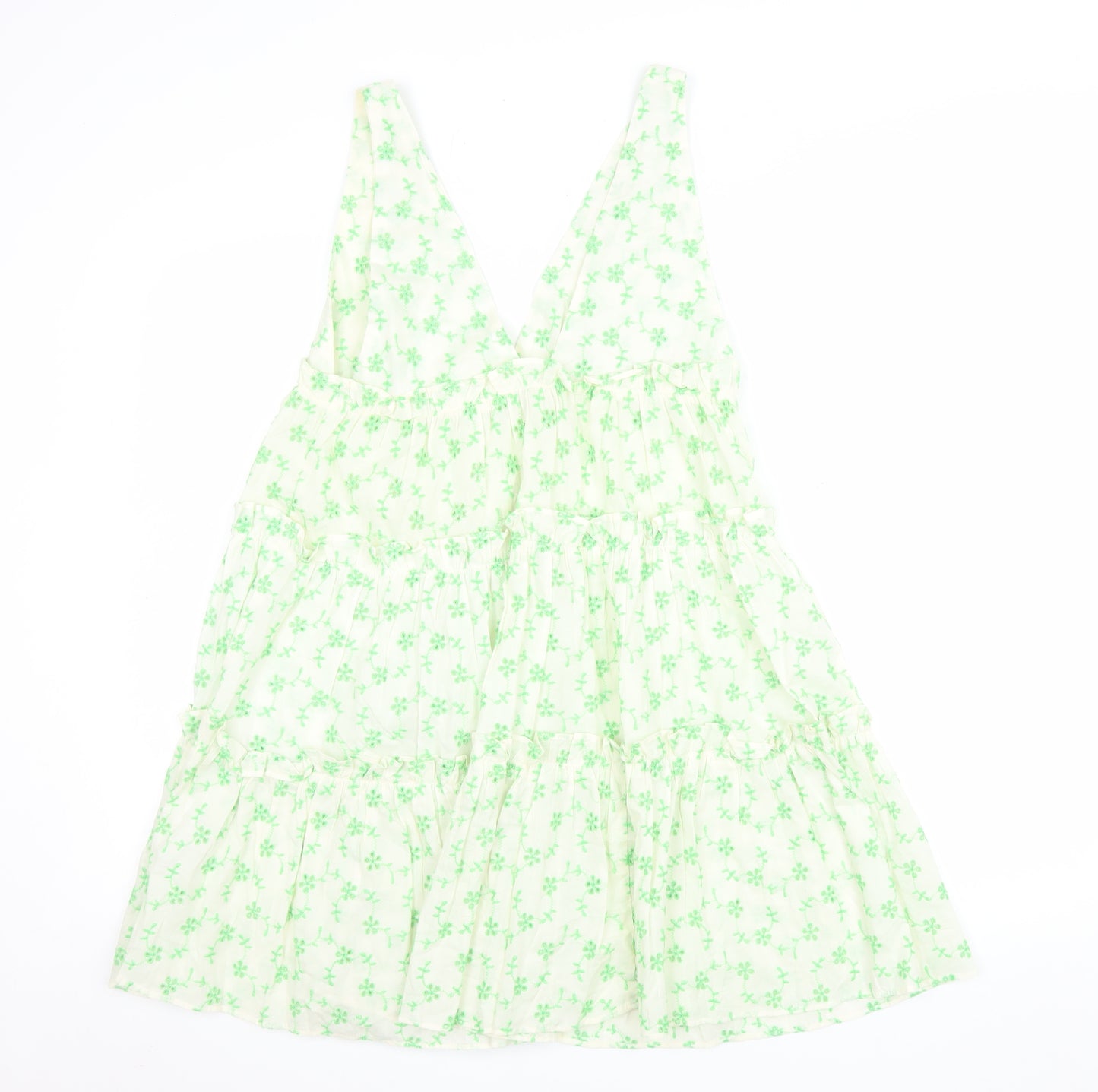 ASOS Women Green Floral Cotton Swing Dress Size 8 Sleeveless V-Neck