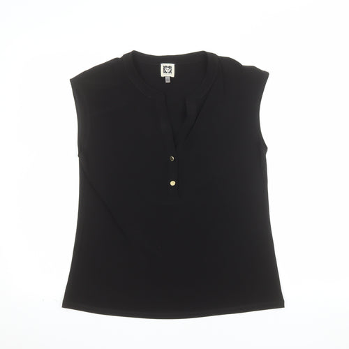 Anne Klein Women's Black Sleeveless V-Neck Button Blouse Size S