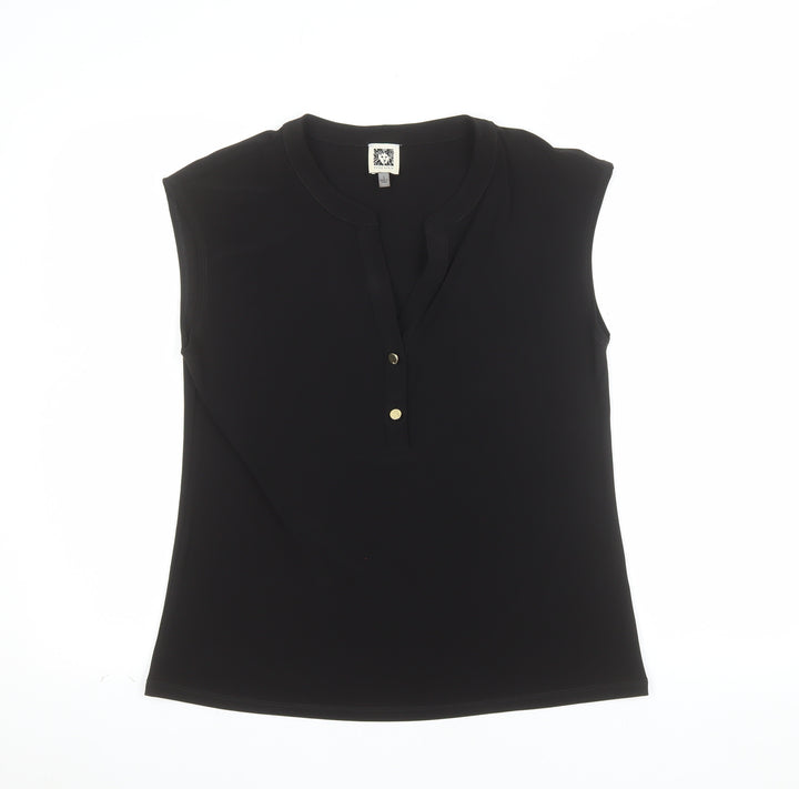 Anne Klein Women's Black Sleeveless V-Neck Button Blouse Size S
