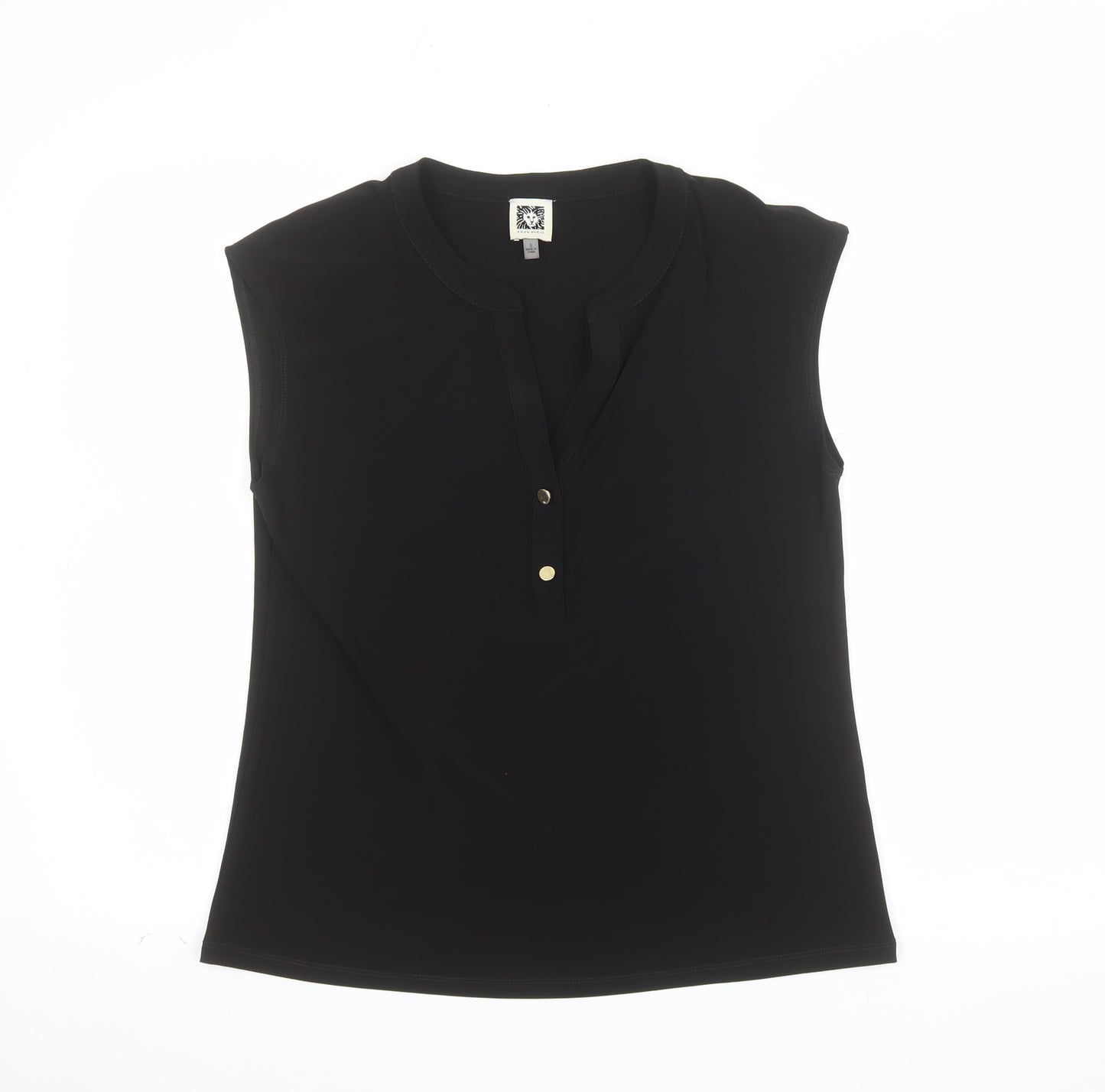 Anne Klein Women's Black Sleeveless V-Neck Button Blouse Size S