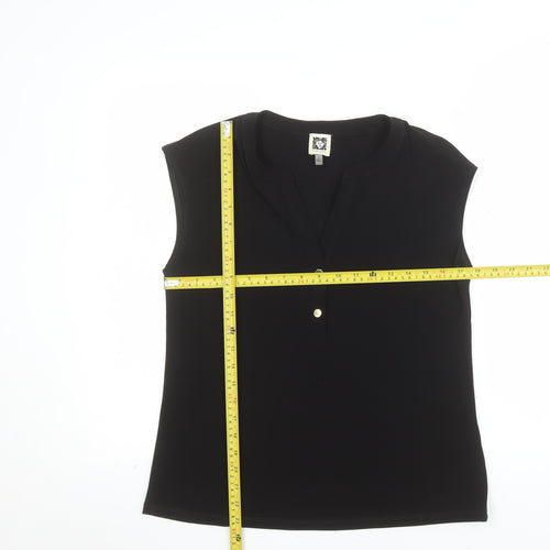 Anne Klein Women's Black Sleeveless V-Neck Button Blouse Size S
