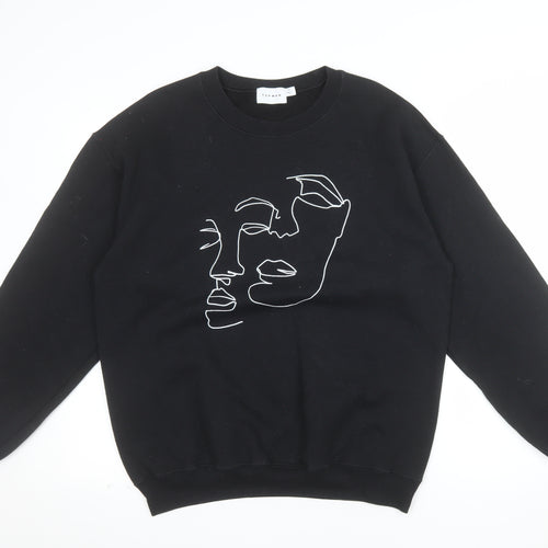 Topman Men's Black Art Face Embroidered Sweatshirt Size S Regular Fit