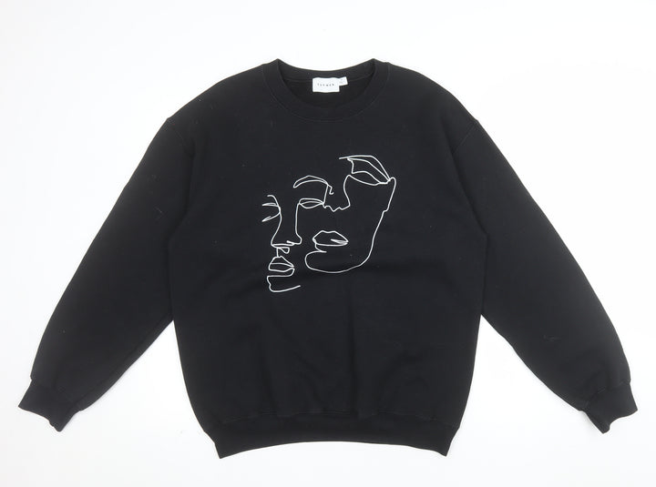 Topman Men's Black Art Face Embroidered Sweatshirt Size S Regular Fit