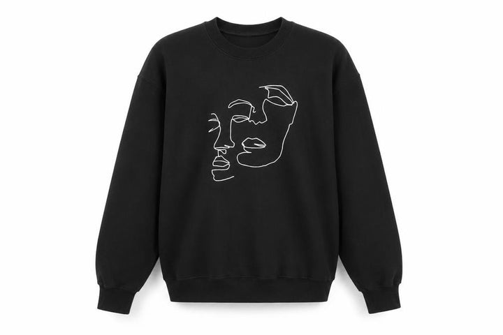 Topman Men's Black Art Face Embroidered Sweatshirt Size S Regular Fit