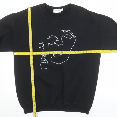 Topman Men's Black Art Face Embroidered Sweatshirt Size S Regular Fit