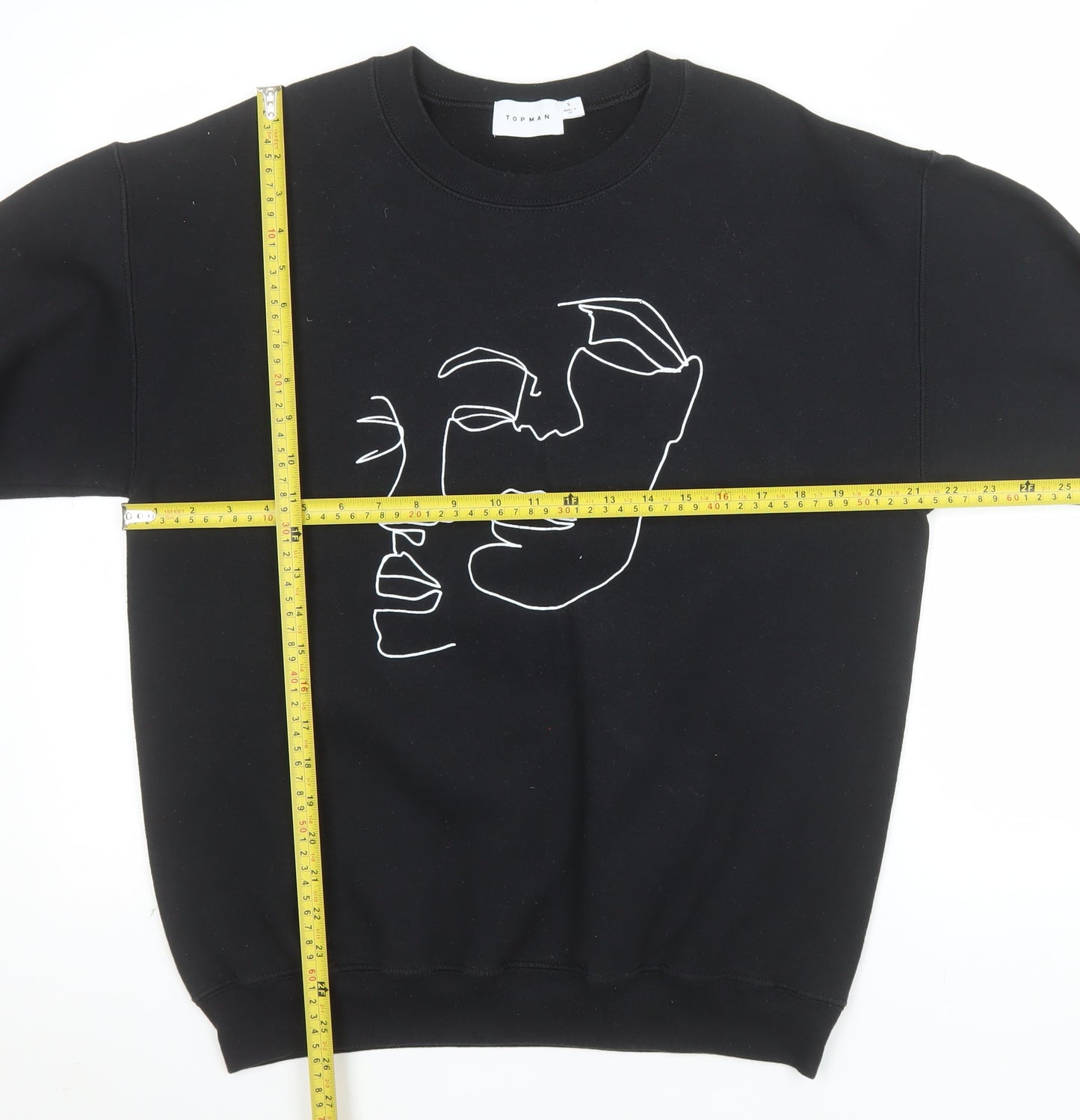 Topman Men's Black Art Face Embroidered Sweatshirt Size S Regular Fit