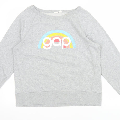 GAP Women Grey Logo Rainbow Pullover Sweatshirt M