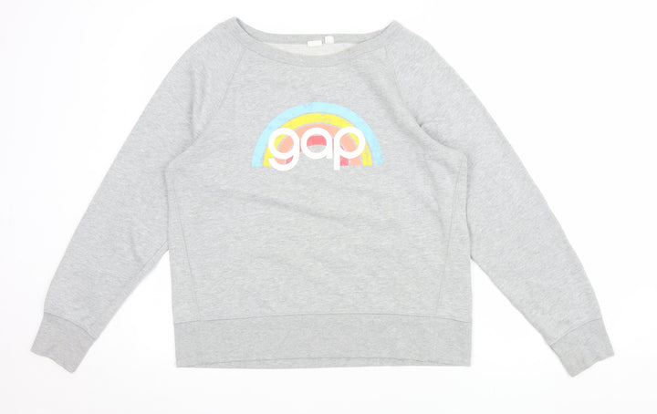 GAP Women Grey Logo Rainbow Pullover Sweatshirt M