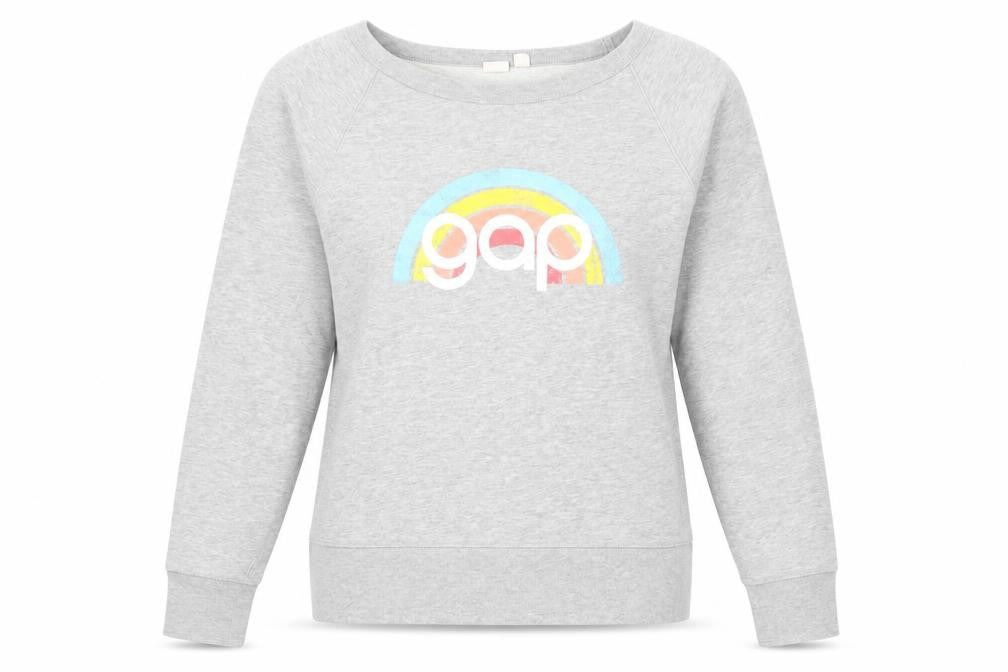 Gap Women Grey Logo Rainbow Pullover Sweatshirt M