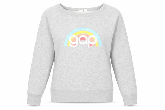 Front view of Gap Women Grey Logo Rainbow Pullover Sweatshirt M