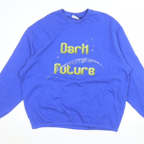 ASOS DESIGN Men's Blue Graphic 'Dark Future' Sweatshirt Size L