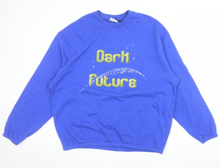 ASOS DESIGN Men's Blue Graphic 'Dark Future' Sweatshirt Size L