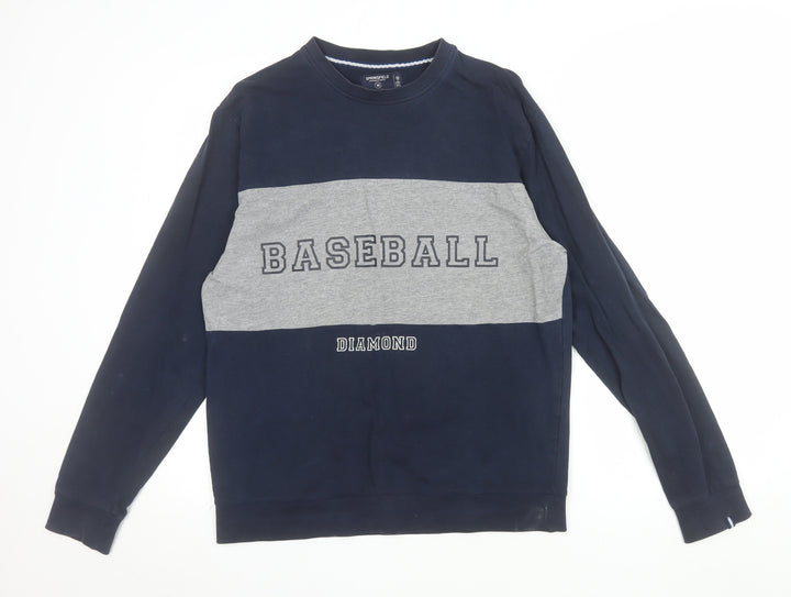 Springfield Men's Blue Cotton Baseball Graphic Pullover Sweatshirt M