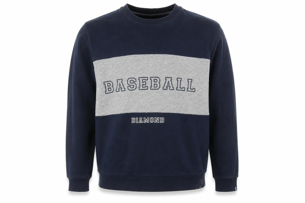 Front view of Springfield Men's Blue Cotton Baseball Graphic Pullover Sweatshirt M
