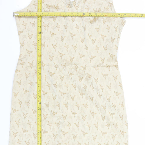 BHS Women’s Beige Floral Jacquard Sheath Dress Size 16 Sleeveless V-Neck