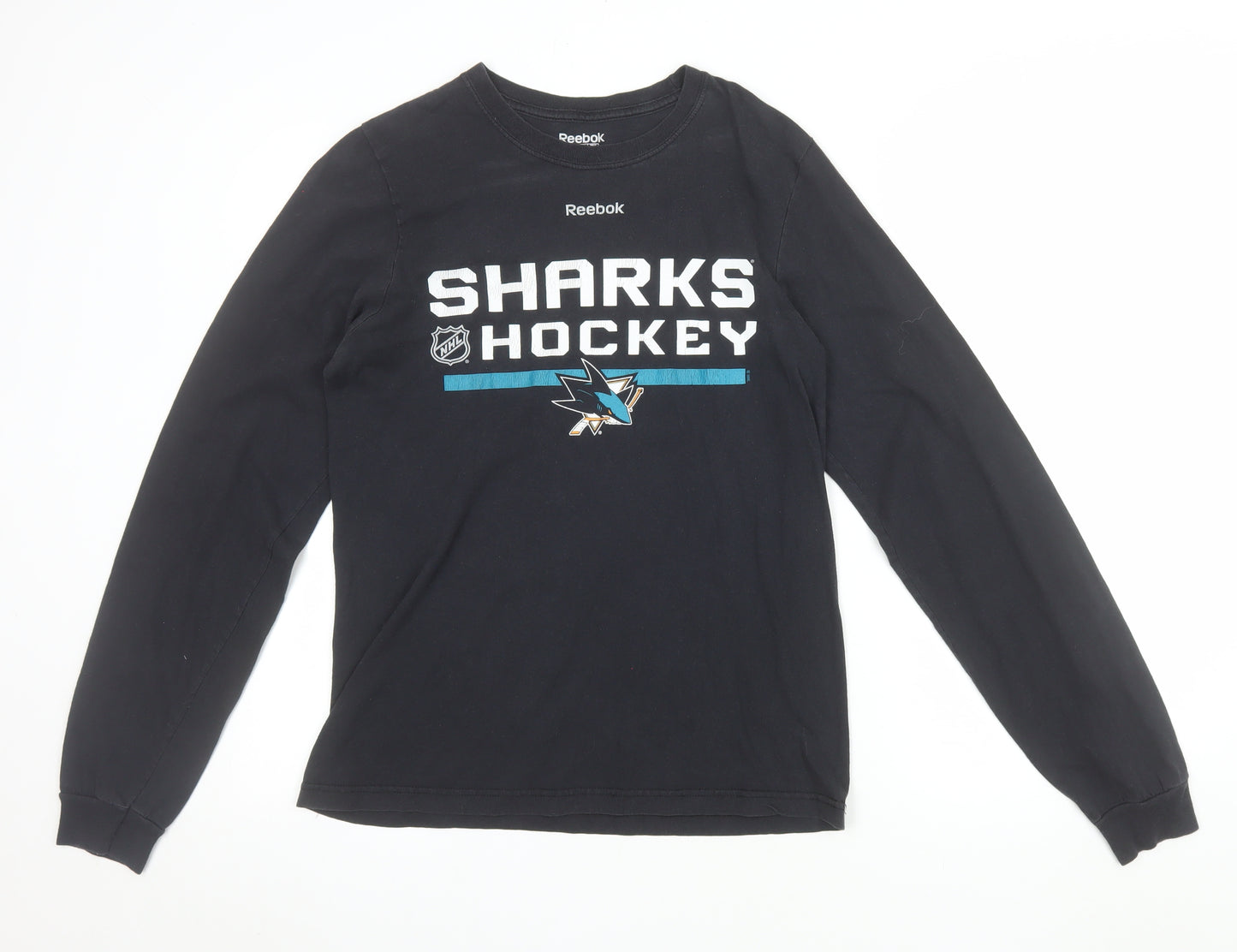 Reebok Men's Black Long Sleeve Sharks Hockey T-Shirt Size S
