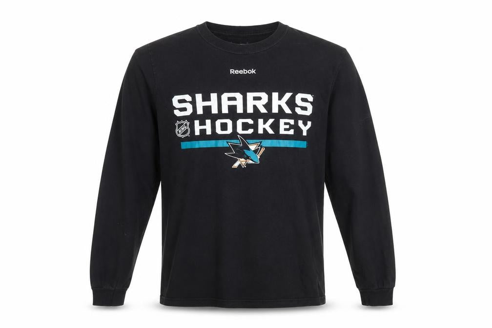 Reebok Men's Black Long Sleeve Sharks Hockey T-Shirt Size S