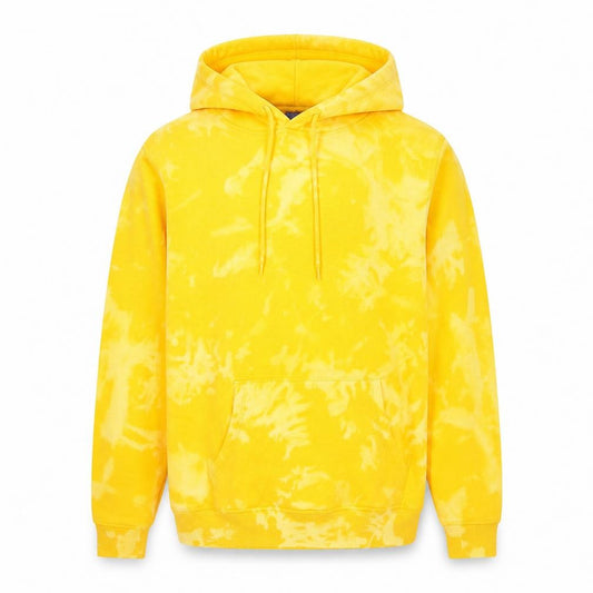 Front view of H&M Divided Men’s Yellow Tie-Dye Pullover Hoodie, size S