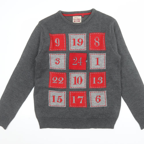 Its Cold Outside Men's Grey Christmas Crew Neck Jumper M