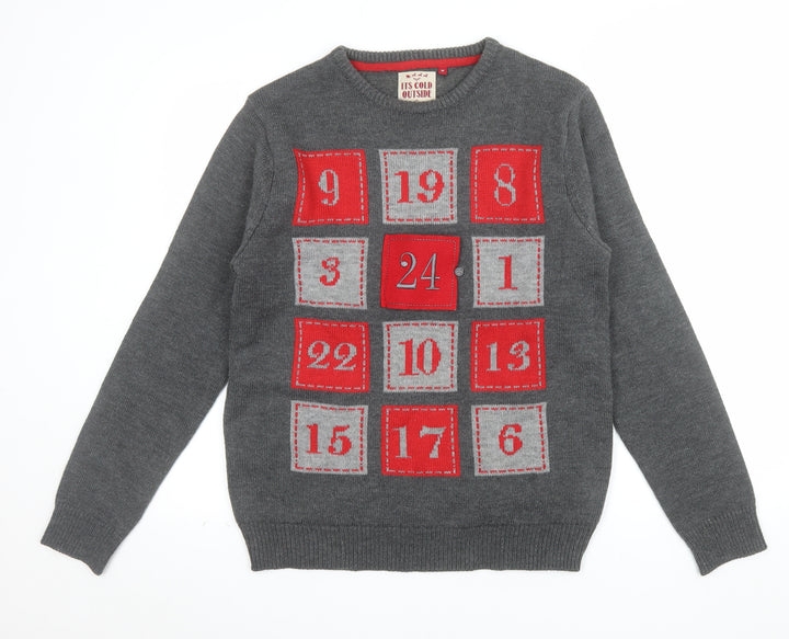 Its Cold Outside Men's Grey Christmas Crew Neck Jumper M