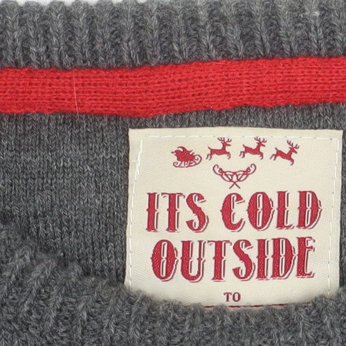Its Cold Outside Men's Grey Christmas Crew Neck Jumper M