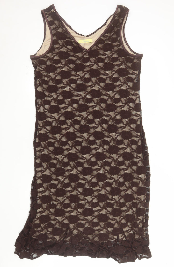 Agenda Women Brown Lace Sleeveless Sheath Dress Size 18