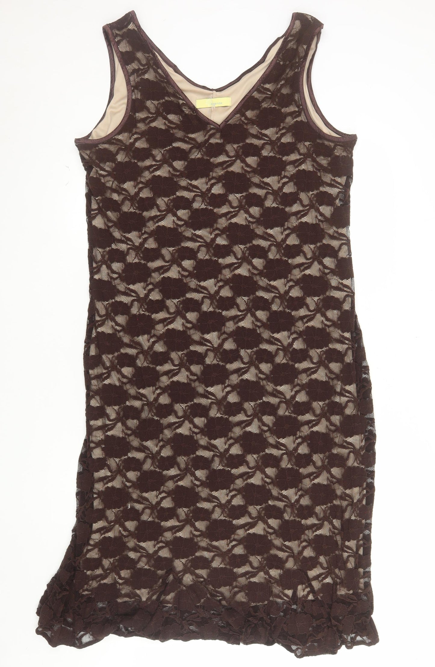 Agenda Women Brown Lace Sleeveless Sheath Dress Size 18
