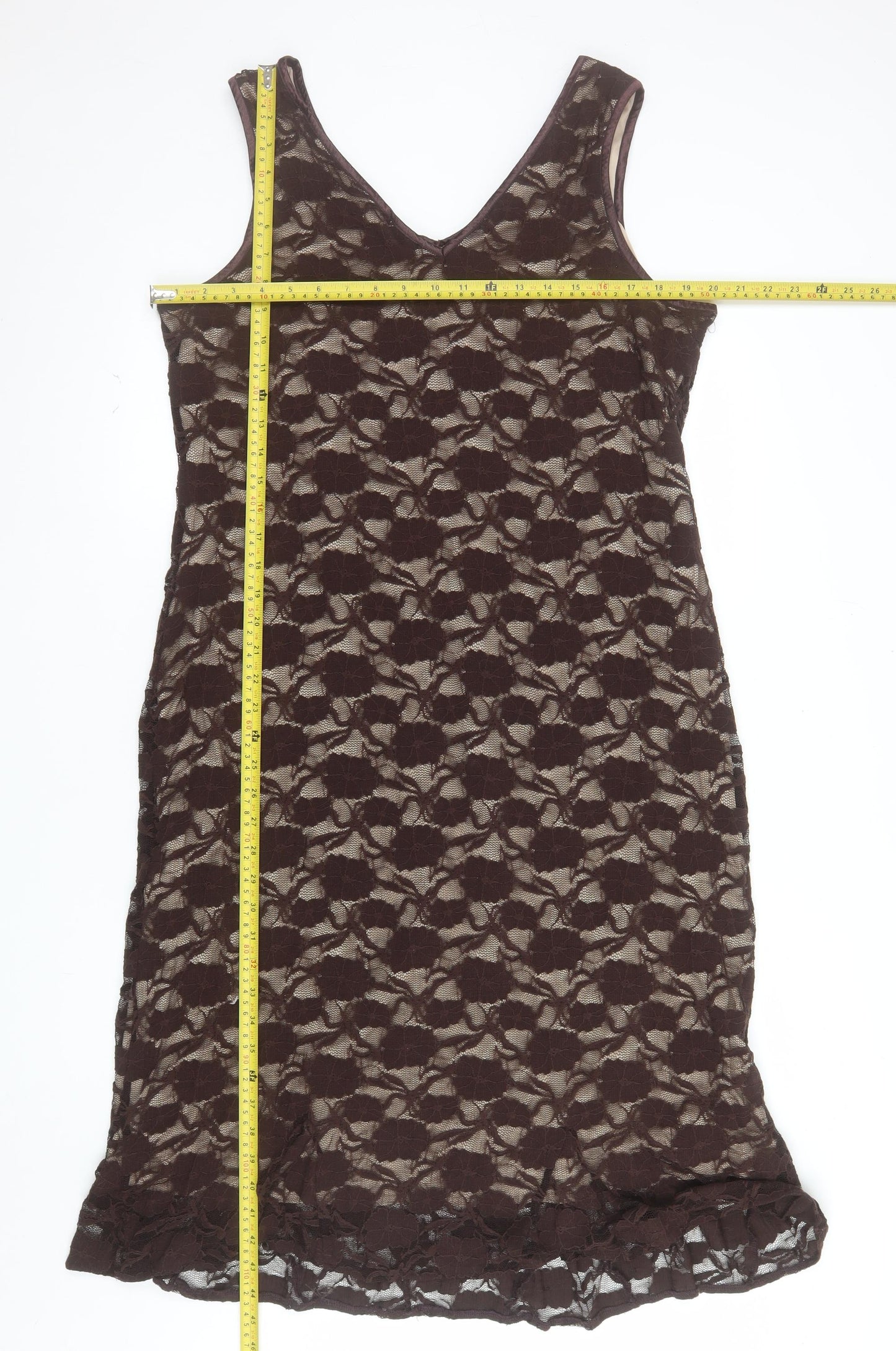 Agenda Women Brown Lace Sleeveless Sheath Dress Size 18