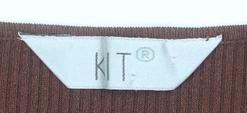 KT Womens Brown Sequin V-Neck Long Sleeve Knit Top Size 16