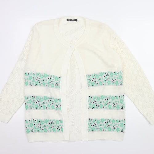 Envy Women Ivory Floral Knit Cardigan XL Acrylic Long Sleeve