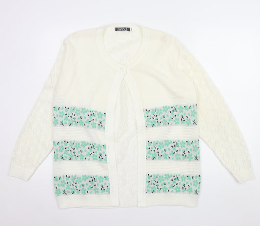 Envy Women Ivory Floral Knit Cardigan XL Acrylic Long Sleeve