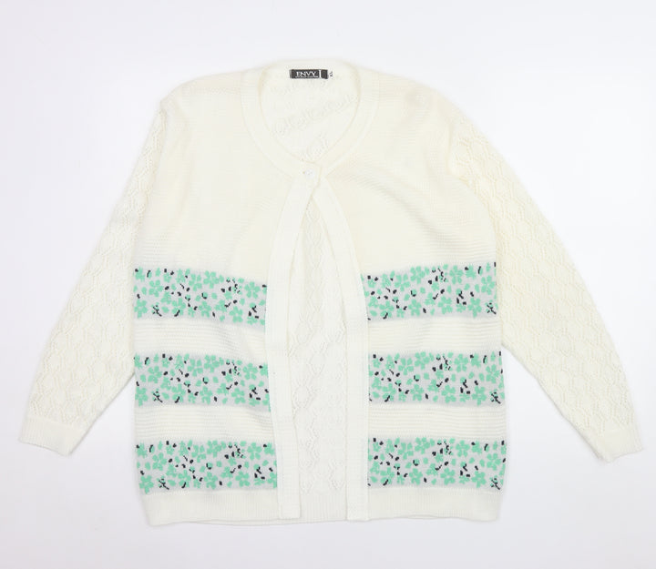 Envy Women Ivory Floral Knit Cardigan XL Acrylic Long Sleeve