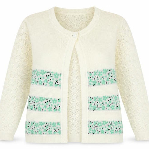 Envy Women Ivory Floral Knit Cardigan XL Acrylic Long Sleeve