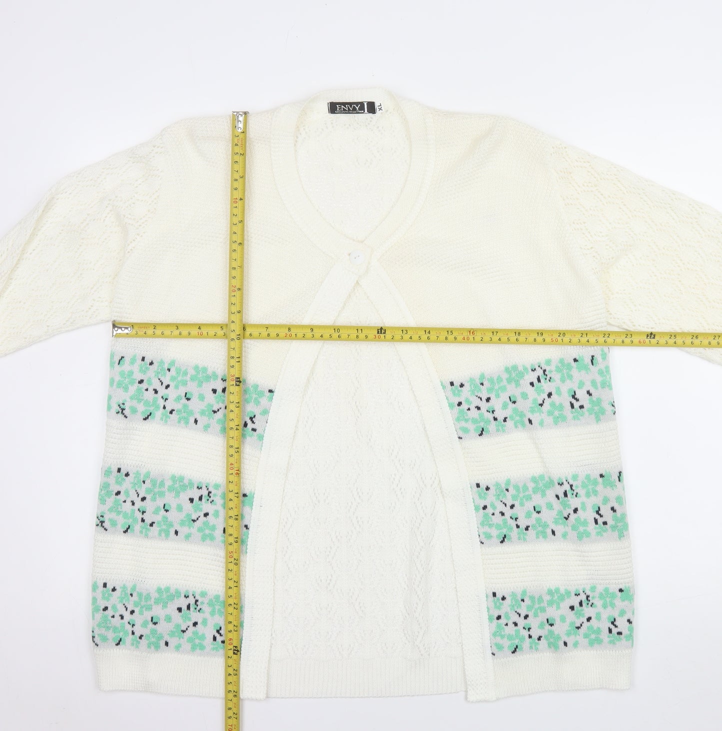 Envy Women Ivory Floral Knit Cardigan XL Acrylic Long Sleeve