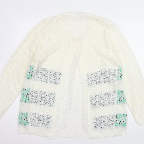 Envy Women Ivory Floral Knit Cardigan XL Acrylic Long Sleeve