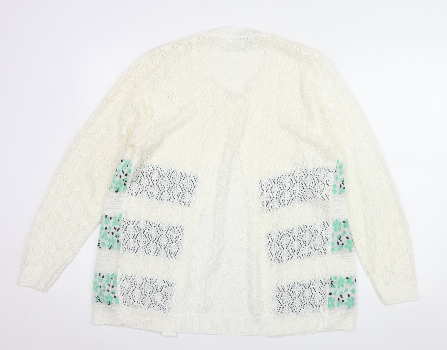 Envy Women Ivory Floral Knit Cardigan XL Acrylic Long Sleeve