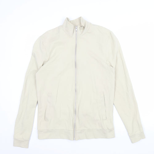 ASOS Men Beige Full Zip Sweatshirt Medium High Neck Cotton Blend