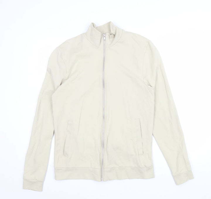 ASOS Men Beige Full Zip Sweatshirt Medium High Neck Cotton Blend